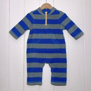 HANNA ANDERSSON EUC Boys Colorblock Fleece Striped Warm Cozy Quarter Zip Romper